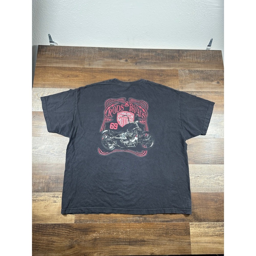 Rods & Broads American Motors Motorcycle Graphic T-Shirt Mens 3X Black Chopper